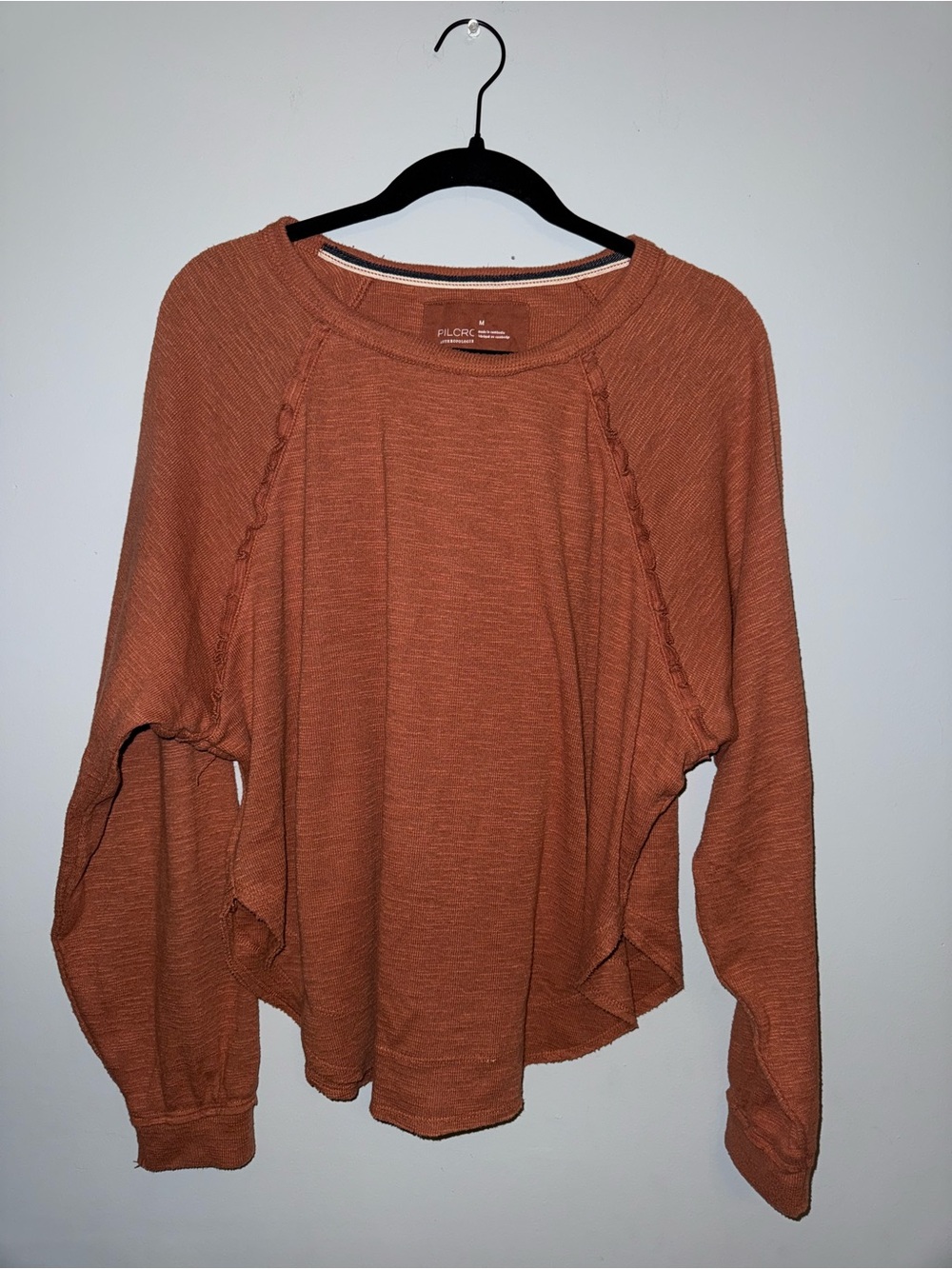 Anthropologie Rust Waffle Knit Long Sleeve Top